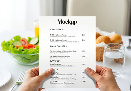 Menu In Hands Mockup