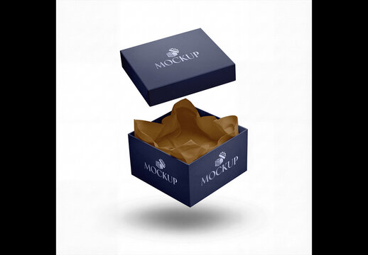 Open Gift Box Mockup With Tissue Paper