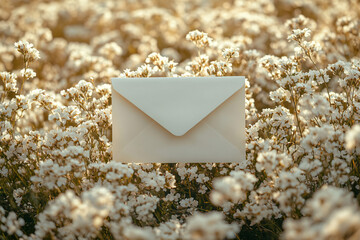 Love Letter Coming Out of an Envelope Decorated with White Flowers