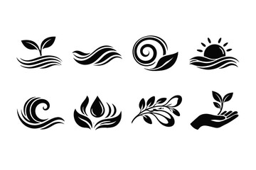 Obraz premium Nature and environment solid icon set. Eco-friendly leaf, water icons collection