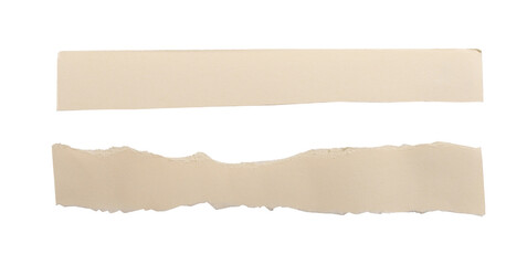Long paper strips, bands, teared fragments, cut pieces with ripped rough edges isolated on white