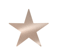 Single beige metallic star isolated on white background. Five-point star with embossed textured