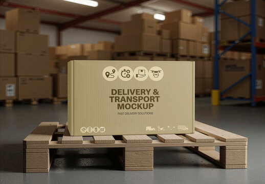 Warehouse Box On Pallet Mockup