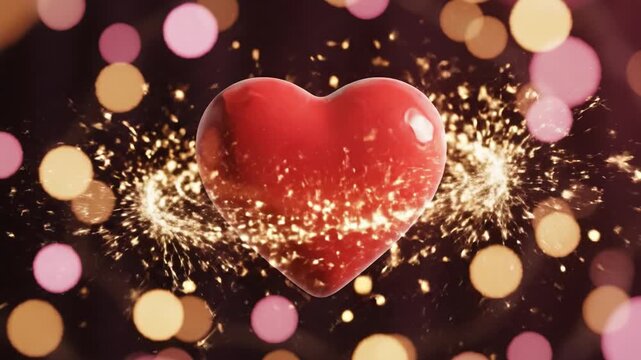 Heart red sparkle romantic love valentine glitter shine magic fantasy dreamy celebration background glowing passion bokeh abstract heart shape emotion soft glossy light glittering shine magic fantasy