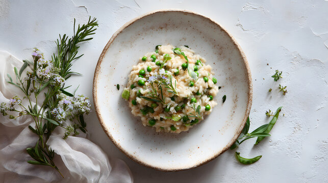 Creamy vegan risotto with peas and herbs