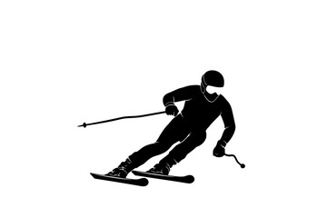 Obraz premium Professional Alpine Skier Silhouette Vector for Winter Games 2026, Downhill Skiing Athlete in Motion Graphic, Winter Sports Competition Illustration Isolated