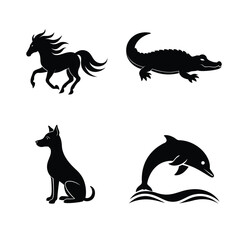 Animal silhouettes horse dog dolphin alligator set