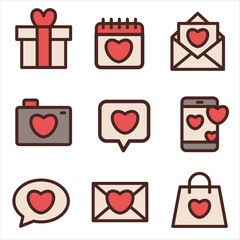 A minimalist set of flat icons on the theme of love and communication.