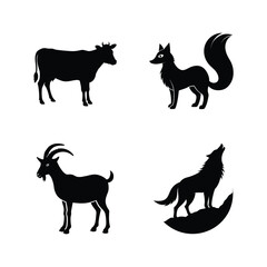 Farm and wildlife silhouettes cow fox goat wolf