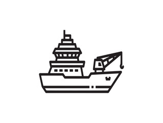 Obraz premium Simple line art illustration of a large cargo ship with a crane on the deck
