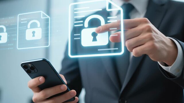 Digital identity protection cybersecurity, data privacy authentication verification documents securing business transactions mobile technology information management