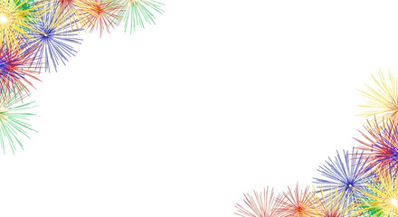 打ち上げ花火の火花をイメージしたモダン和風フレーム 白背景 16:9