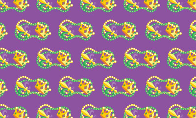 Mardi Gras Seamless Pattern with Maracas, Beads, Jester Symbol, Crown and Confetti © Anastasiia Bublyk