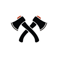 Two crossed axes a black and orange logo design or emblem