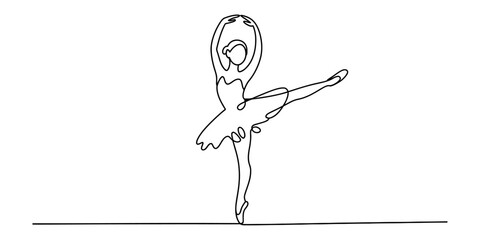 Elegant continuous line art drawing of a ballerina performing an arabesque dance pose on white background Vector, illustration © Creative_Outline2019