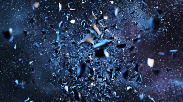 Blue Explosion Particle Abstract Space Background Cosmic Dust Shattered Glass Galaxy Swirl Starfield Dynamic Debris Motion Fantasy Universe Mystical Energy Burst Dramatic Cosmic Explosion