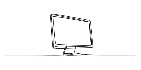 A minimalist continuous single line drawing of a modern computer monitor Vector, illustration © Creative_Outline2019