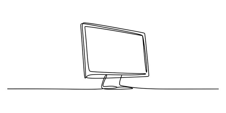 A minimalist continuous single line drawing of a modern computer monitor Vector, illustration