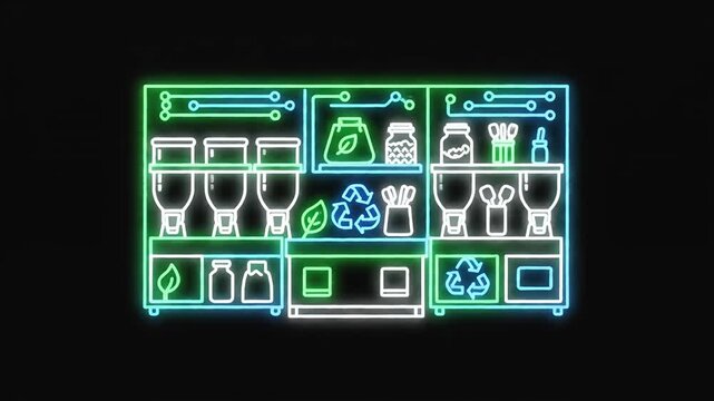 Neon Glassware Display Of Drinks In Night Bar.
