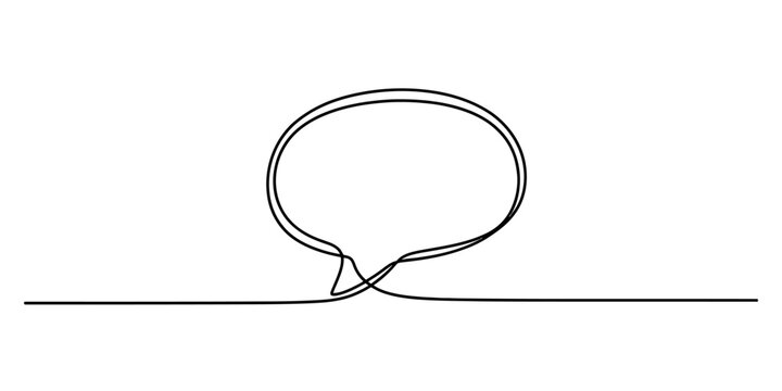 Minimalist continuous line art drawing of an empty speech bubble for communication concepts isolated on white background, Vector, illustration