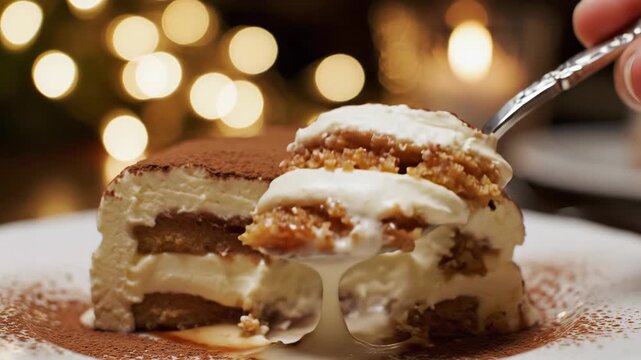 Delicious Tiramisu Dessert with Spoonfuls of Creamy Goodness and Cocoa.