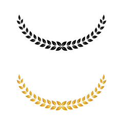 Elegant laurel footer ornament for premium badges &ndash; A graceful half-laurel composition that adds a prestigious finishing touch to round badges, seals, and labels with elegant symmetrical balance