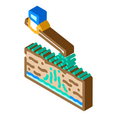 Machine laying strips of green turf onto prepared soil showing a clear cross section of the grass, soil layers, and roots indicating a new lawn installation project