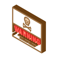 Computer screen showing a digital warning sign with skull and crossbones, isometric alert icon for poison, toxic hazard or cybersecurity threat on desktop interface