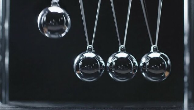 Newton&rsquo;s Cradle Momentum Transfer in Slow Motion Studio Lighting 4k Video