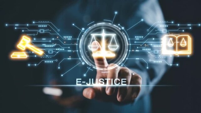 Justice and laws concept. AI ethics or AI law.Digital law justice scales technology concept cyber security legal tech ai ethics innovation future
