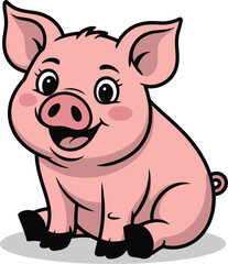 Fototapeta premium Pig sitting pink piglet character illustration isolated on white background