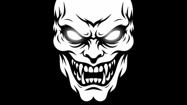 White Demon Face Intense Gaze in Black.