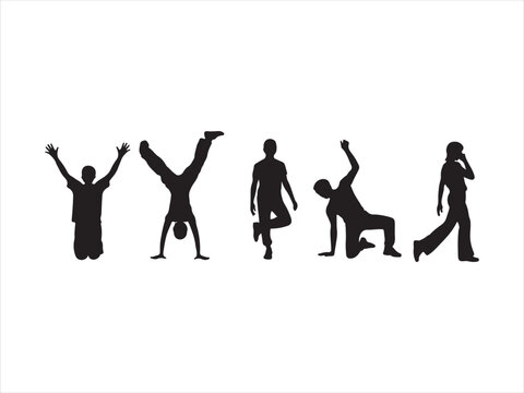 Breakdance silhouettes collection, Street dancers dancing silhouette hip hop dance silhouettes poses style 