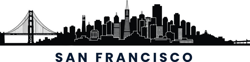 San Francisco landmark skyline vector for California-themed designs. © Ashes Studio