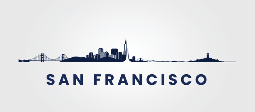 San Francisco skyline silhouette with Golden Gate Bridge.
