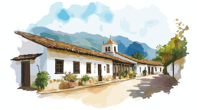 Villa de Leyva. Villa de Leyva hand drawn watercolor illustration