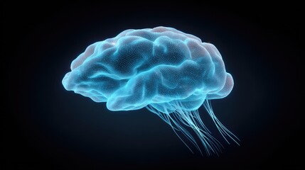 Futuristic Neon Brain Illustration with Glowing Tendrils in a Dark Background, Representing Advanced Neural Technology and Cognitive Science Concepts