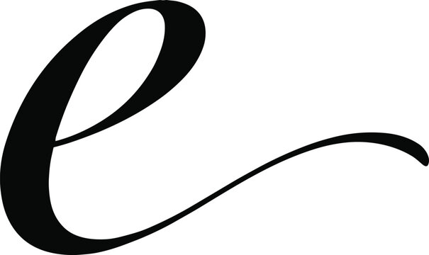 Vector illustration of stylized cursive lowercase letter &ldquo;e&rdquo; in black with thick stroke and elegant tail