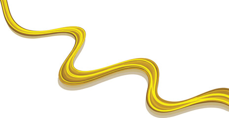 Fototapeta premium Wavy golden ribbon with serpentine curves—shiny metallic line on white background with 3D highlights