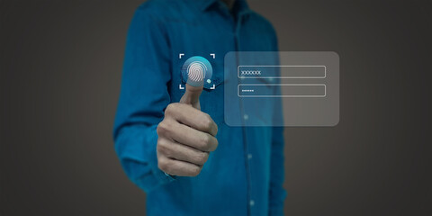 Biometric Fingerprint Authentication and Secure Digital Login Interface for identity verification, data protection, cybersecurity, online access, fintech, banking, and mobile authentication systems.