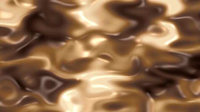 Abstract background of wavy liquid gold and molten chocolate with glossy metallic reflections.