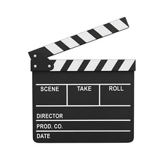 Fototapeta premium Classic black film clapperboard with open slate, ready for movie production, isolated on transparent background
