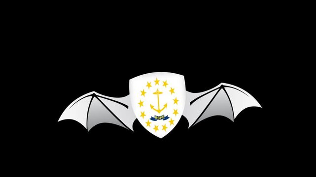 Loop Animation of Rhode Island a flag icon with shield shape flying like a bat