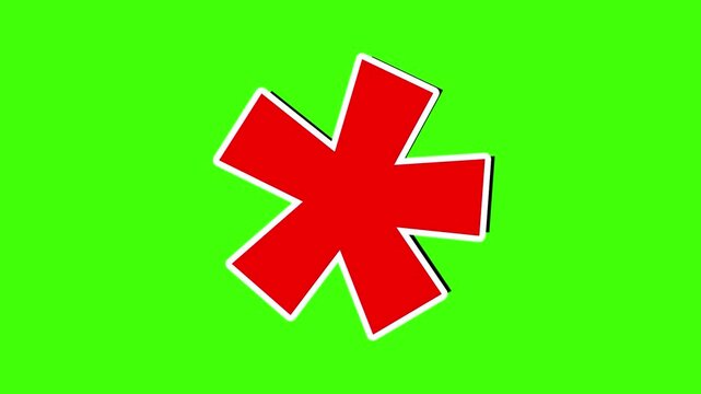 Red Asterisk Star Symbol Animation with White Outline on Green Screen