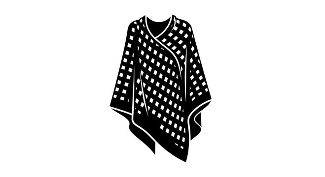 Black and white illustration of a poncho with a dotted pattern.