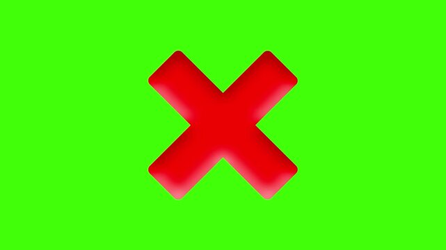 Red Cross X Icon on Green Screen Background, Wrong Error and Cancel Symbol