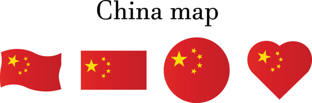 China flags map set vector Republic of China map country flag