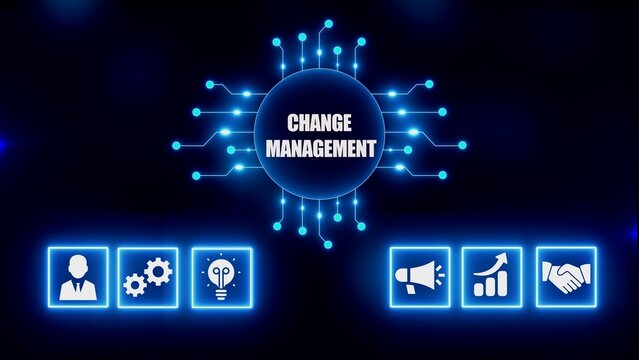 Blue neon change management concept with and circuitry business technology