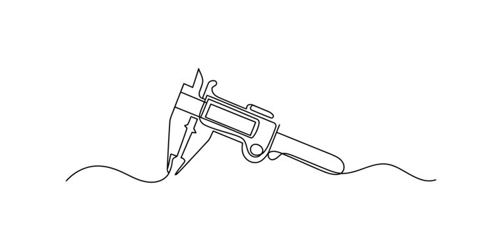 Continuous single line art drawing of a digital caliper tool for measurement