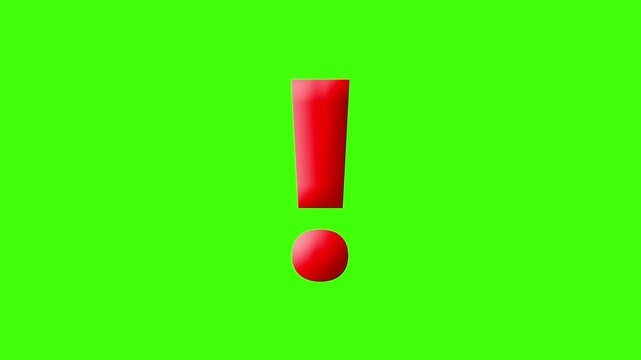 Red Exclamation Mark Alert Symbol on Green Screen Background, Warning Notification Icon